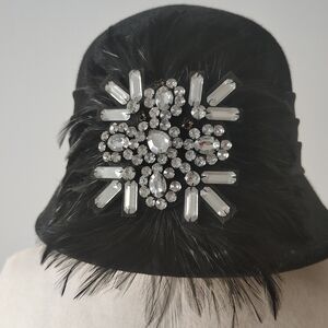 Elegant Black Feathered Women's Hat with Crystal Embellishment